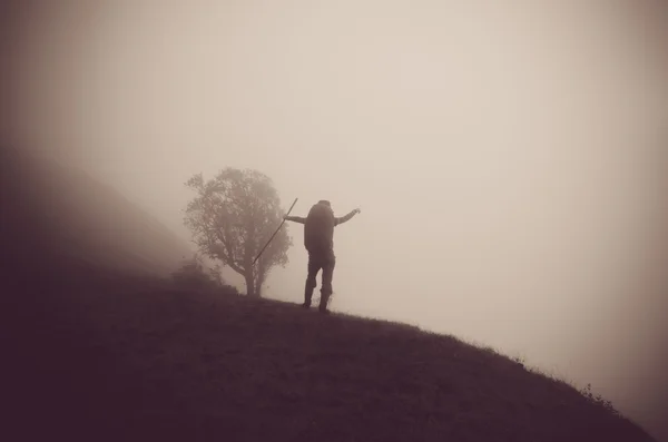 woman  standing in the fog