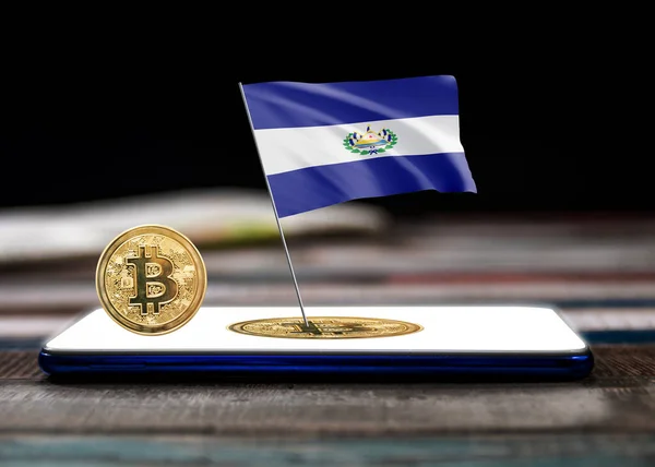 Bitcoin Salvador Auf Der Flagge Salvadors Bitcoin News Und Rechtslage Stockbild