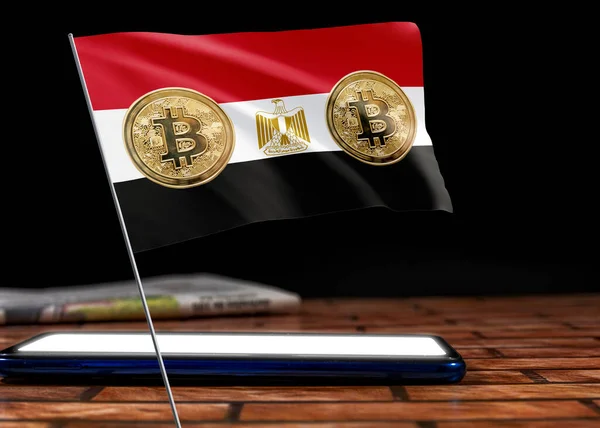 Bitcoin Ägypten Auf Der Flagge Ägyptens Bitcoin News Und Rechtslage Stockfoto