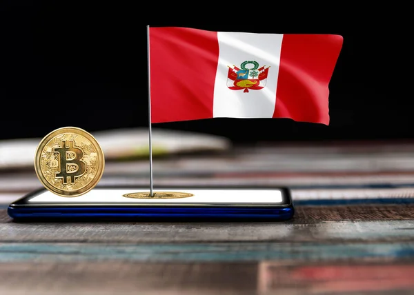 Bitcoin Peru Auf Der Flagge Von Peru Bitcoin News Und lizenzfreie Stockbilder