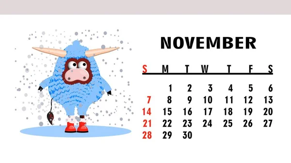 Calendario Página 2021 Calendario Horizontal Con Toros Bueyes Personaje Buey —  Fotos de Stock