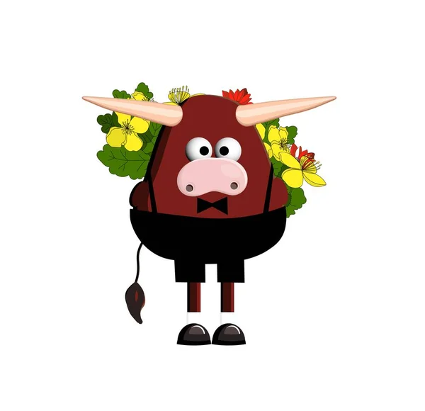 牛のキャラクター 漫画の雄牛 シンボル2021オックス 白い背景のかわいい牛のイラスト — ストック写真