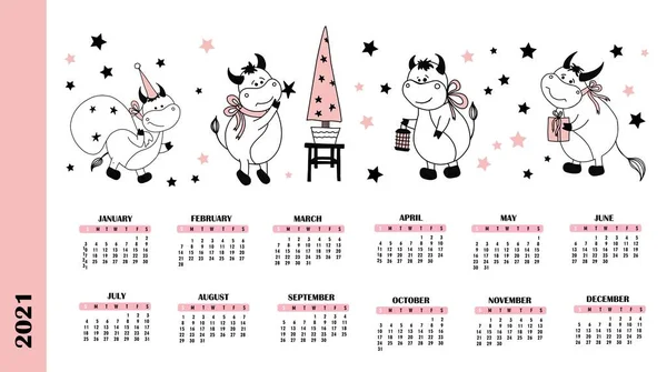 April May June Calendar Pages 2021 Year Calf Bull Character — Stock Photo, Image