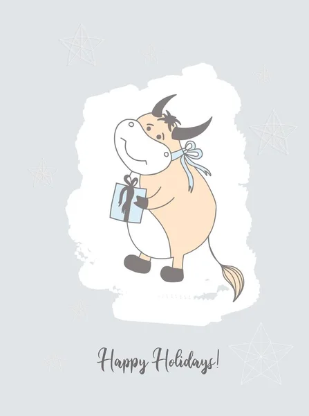 Jahr Des Bullen Lustige Bullen Charaktere Niedlichen Ochsen Kleidung Symbol — Stockfoto