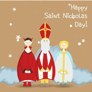 St. Nicholas Day greeting poster. Winter holiday postcard. clipart