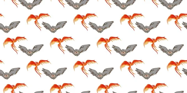 Uggla Och Phoenix Magiska Fåglar Magi Och Häxeri Vektor Sömlöst — Stock vektor