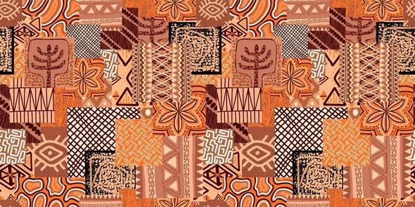 PADRÃO DE TENDA ÉTNICA. TRABALHO DE TINTA NO ESTILO AFRICANO. PATTERN SEAMLESS AFRICAN (em inglês). PADRÃO TRADICIONAL. DROGAS MÍNIMAS PRIMITIVAS DA MÃO. Ilustração vetorial. Moda — Vetor de Stock