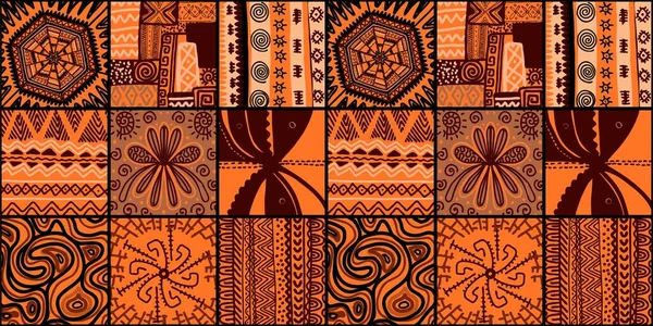 Impression africaine, motif vectoriel sans couture à la manière africaine traditionnelle. Ornement ethnique. Bruns chauds — Image vectorielle