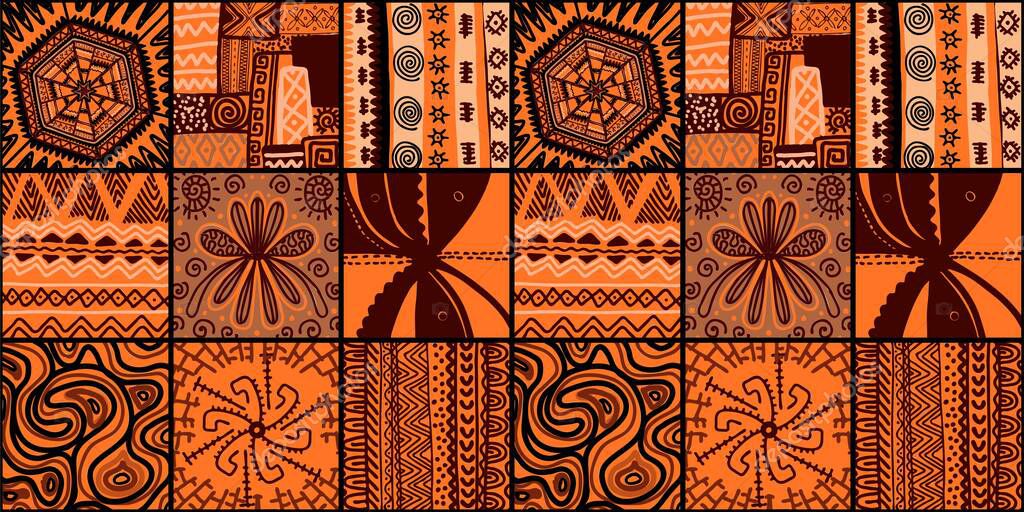 African print, seamless vector pattern in traditional African manner. Ethnic ornament. Warm browns.