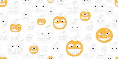 Cadılar Bayramı kusursuz. Balkabağı korkunç ve sevimli. Vektör illüstrasyonu.