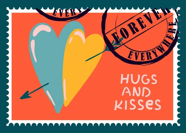 Timbres Poste Romantiques Enveloppes Cartes Pour Saint Valentin Vue Haut — Image vectorielle