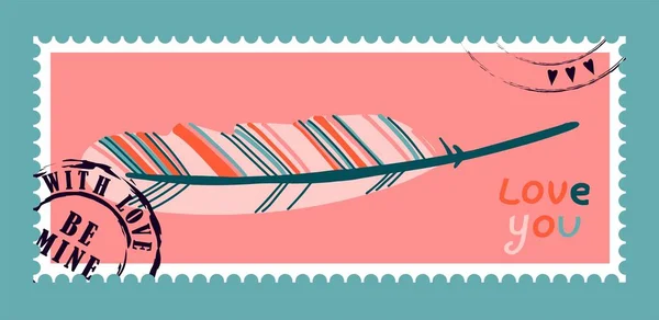 Romantische Postzegels Enveloppen Kaarten Voor Valentijnsdag Bovenaanzicht Moderne Vector Illustratie — Stockvector