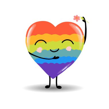 Gay Gururu. LGBT konsepti. Çizgi film vektörü renkli çizim. Sevgililer Günü. Gökkuşağı kalbi. Lezbiyen-gey-biseksüel-transseksüel. Gökkuşağı aşk konsepti. Vektör illüstrasyonu