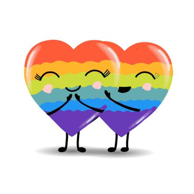 Gay Gururu. LGBT konsepti. Çizgi film vektörü renkli çizim. Sevgililer Günü. Gökkuşağı kalbi. Lezbiyen-gey-biseksüel-transseksüel. Gökkuşağı aşk konsepti. Vektör illüstrasyonu