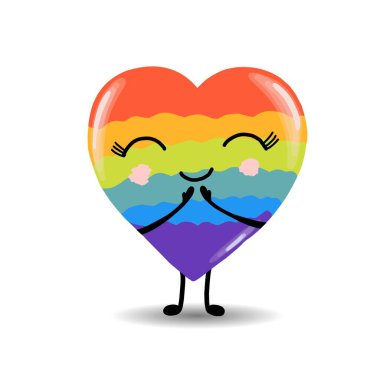 Gay Gururu. LGBT konsepti. Çizgi film vektörü renkli çizim. Sevgililer Günü. Gökkuşağı kalbi. Lezbiyen-gey-biseksüel-transseksüel. Gökkuşağı aşk konsepti. Vektör illüstrasyonu