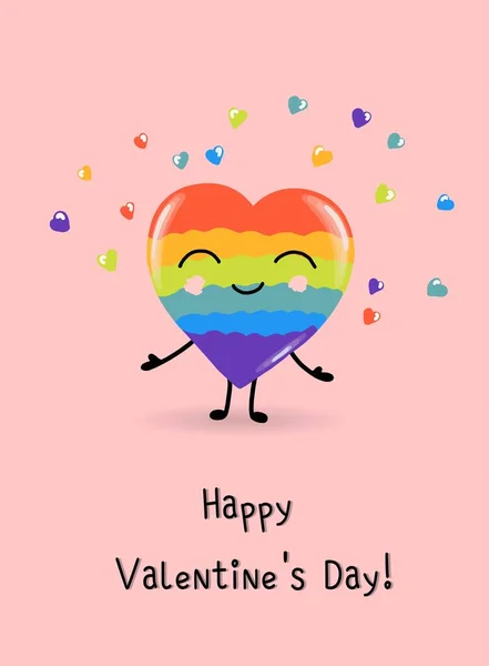 Веселі Серця Вітальна Листівка Або Банер Дня Святого Валентина Мультиплікаційний — стоковий вектор