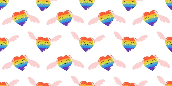 Веселкові Серця Безшовний Візерунок Дня Святого Валентина Lgbt Мультиплікаційний Стиль — стоковий вектор