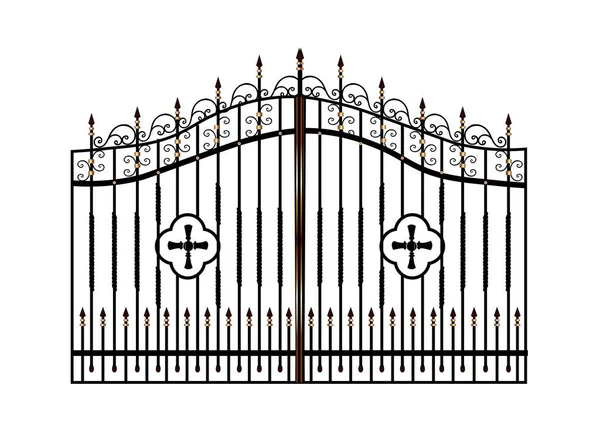 Forged metal gates. Sketch. Victorian style. Artistic forging. Fencing.Doors for the temple, church, Christian cross. Entrance zone front entrance — Stock Illustration Forged Metal Gates Sketch Victorian Style Artistic Forging Fencing Doors Stock Illustration