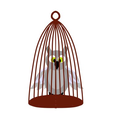 Pankart tasarımı için arka planda çömlekçi baykuş kafesi olan klasik bir çizgi film ikonu. Hayal gücü konsepti. Ayrı bir nesne. Vektör tasarım pankartı.