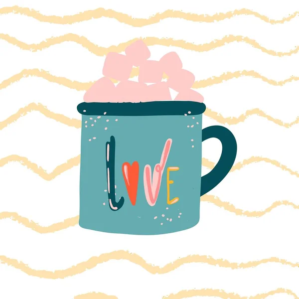 Taza Amor Con Letras Estilo Boceto Sobre Fondo Blanco Impresión — Vector de stock