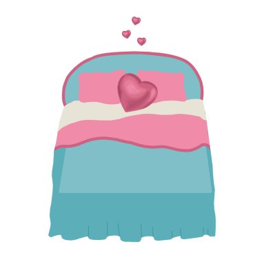 Gelin yatağı. Vektör çizimi. Romantik vektör. Beyaz arka plan. Aşk sembolü.