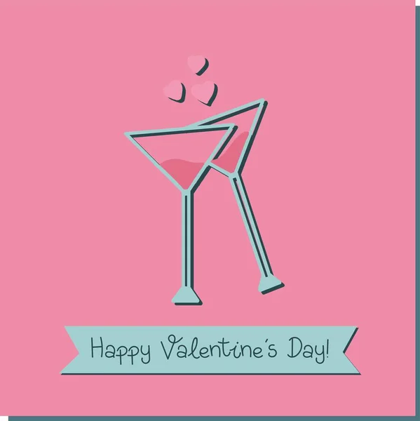 Tarjeta Cuadrada San Valentín Vasos Con Martini Corazones Cartel Romántico — Vector de stock