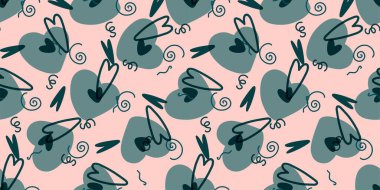 Sevgililer Günü afişi, pembe arka planda komik kalpler. Kusursuz vektör tasarımı.