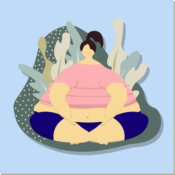 非常胖的女人羞怯的身体 身体呈阳性 — 图库矢量图片