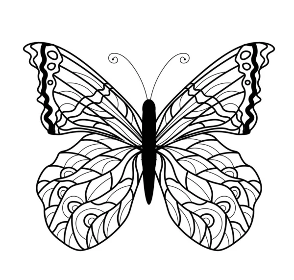 Libro Para Colorear Mariposa Dibujo Lineal Una Mariposa — Vector de stock