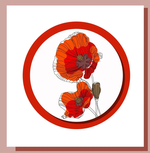 May Banner Victory Day Symbolic Red Poppy White Background Vector — Stock Vector