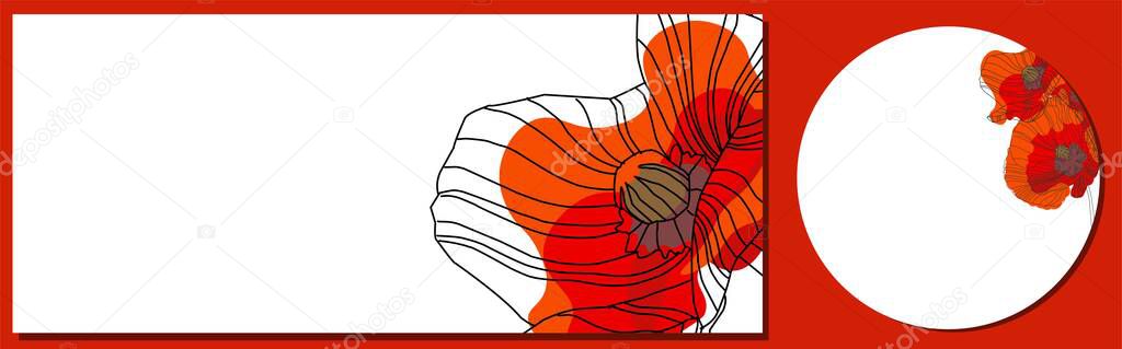 May 9. Banner for Victory Day. Symbolic red poppy on a white background. Vector illustration. Victory day poster. Poppy flower symbol of memory. World War II set template.