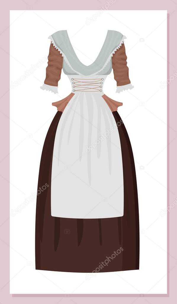 Regency maid dress. Neoclassicism costume. Domestic maid, governess nanny uniform