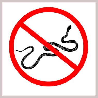 Yasaklayan yılanları imzala. Kırmızı çizgili bir çemberde yılan. Tehlikeli konsept ve hayvanlarla giriş yasak..