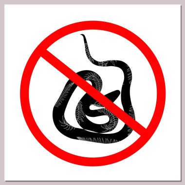 Yasaklayan yılanları imzala. Kırmızı çizgili bir çemberde yılan. Tehlikeli konsept ve hayvanlarla giriş yasak..