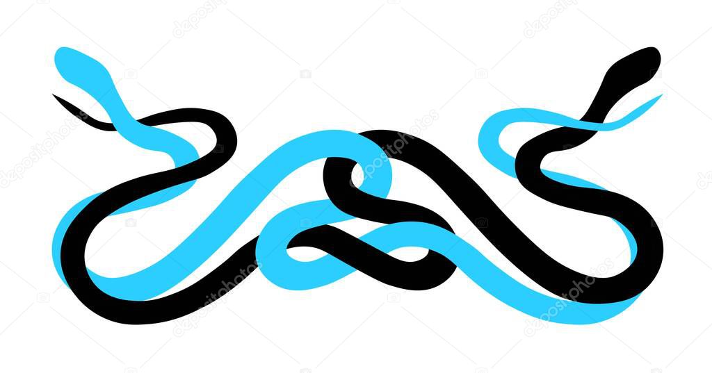 Symbol or logo with snakes. Two intertwined snakes. Print for clothing, branding or corporate identity.