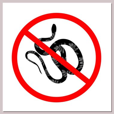 Yasaklayan yılanları imzala. Kırmızı çizgili bir çemberde yılan. Tehlikeli konsept ve hayvanlarla giriş yasak..