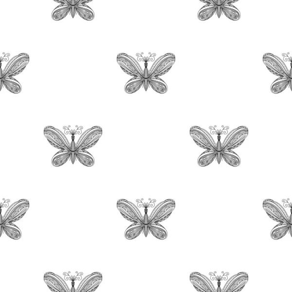 Motif Papillon Art Linéaire Image Noir Blanc Papillon Coloriage Antistress — Image vectorielle