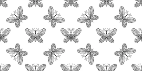 Motif Papillon Art Linéaire Image Noir Blanc Papillon Coloriage Antistress — Image vectorielle