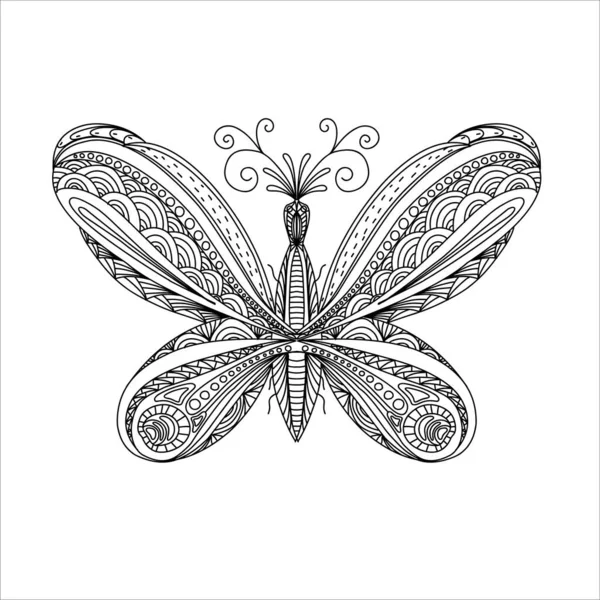 Mariposa Para Colorear Arte Lineal Imagen Blanco Negro Una Mariposa — Vector de stock