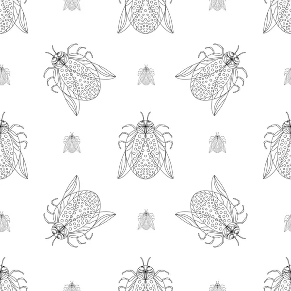 Sommermuster Mit Käfern Und Schmetterlingen Mit Modernem Modischen Textildesign — Stockvektor