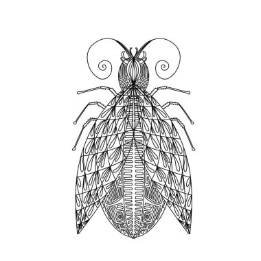 Parmak izi tasarımı için güzel bir model. İzole edilmiş arka plan. Şirin böcek vektör çizimi. Vektör izole edilmiş dış hat renk çizimi. Böcek karakteri.