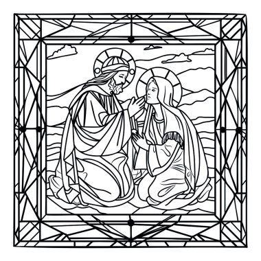 Siyah ve beyaz çizgili sanat tasviri, klasik Hıristiyan ikonografisinden esinlenilmiş kutsal bir İncil sahnesini tasvir eder. Kompozisyon, İsa 'nın geleneksel olarak Mary Magdalene ile ilişkili olan diz çökmüş bir kadını nazikçe kutsadığını ya da teselli ettiğini gösteriyor.