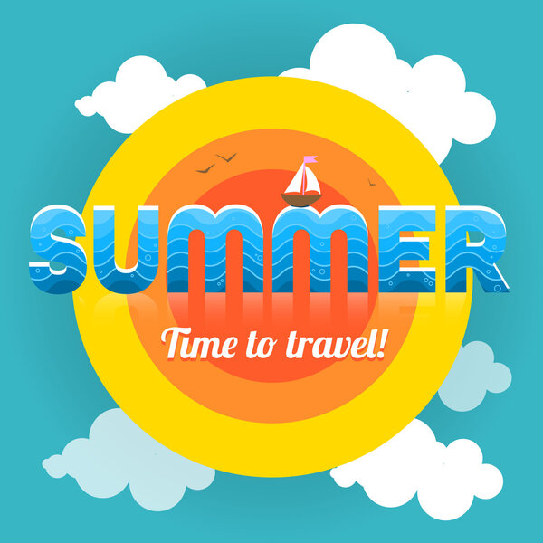 Colorful summer background. Time to travel poster