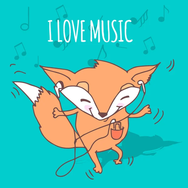 Müziği çok seviyorum. Fox ile kart — Stok Vektör