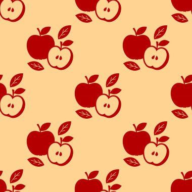 Bej Arkaplanda Kusursuz Kırmızı Elma Deseni.