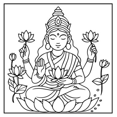 Serene Oturan Tanrıça ve Lotus Çiçekleri. Çiçek açan nilüferlerle çevrili ilahi kadın figürünün barışçıl bir çizgisi..