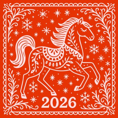 Süslü At İllüstrasyonu (süs atı, 2026 sembolü.)