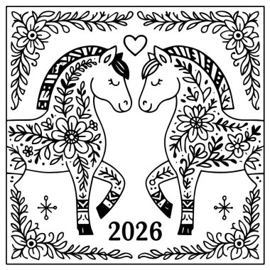 Süslü At İllüstrasyonu (süs atı, 2026 sembolü.)