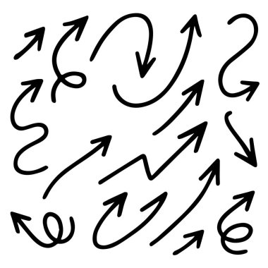 El Çekimi Okları Seti. Satır Biçiminde Siyah ve Beyaz Ok Koleksiyonu