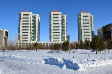 Astana 'da kış manzarası, Kazakistan 'ın başkenti, Expo 2017 ev sahibi